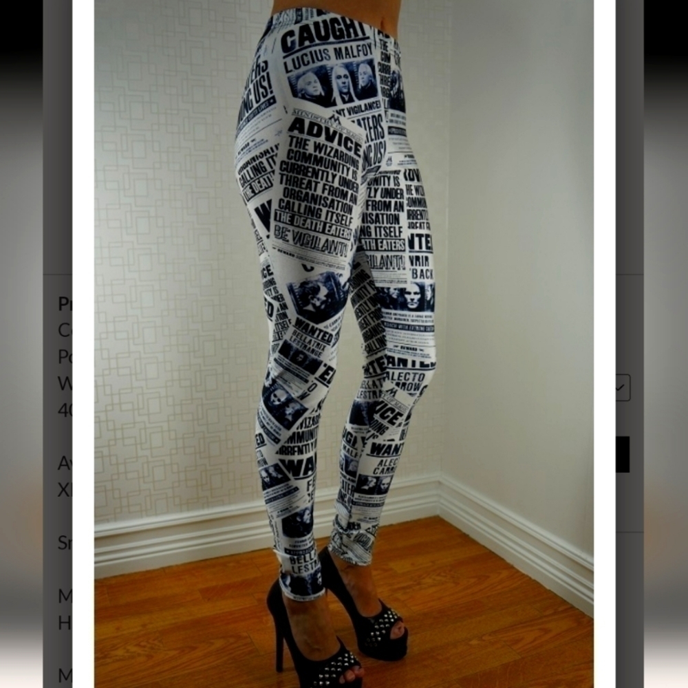 Harry Potter Daily Prophet Women's Black and White Leggings Small